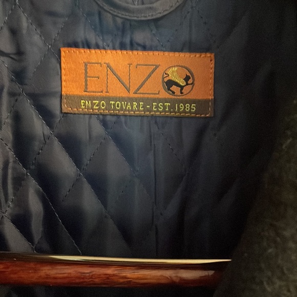 Enzo Tovare zippered waist length peacoat.  Charcoal gray plaid pattern. - Picture 3 of 6